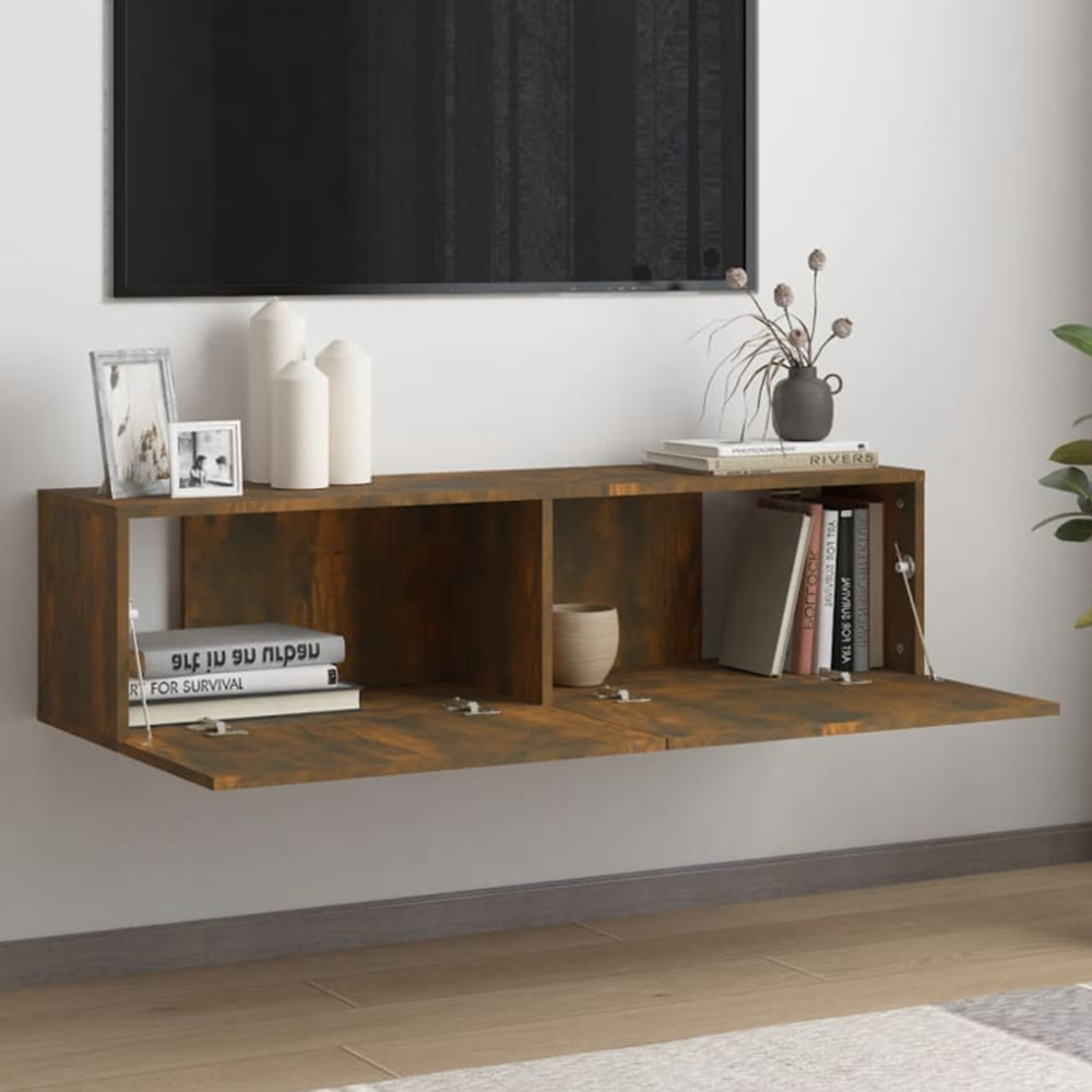 vidaXL 2 Door Smoked Oak Wall Mounted TV Cabinet Image 1