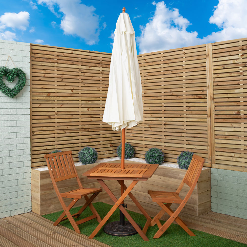 Samuel Alexander 2 Seater Wooden Square Foldable Dining Set with Cream Parasol and Base Image 9