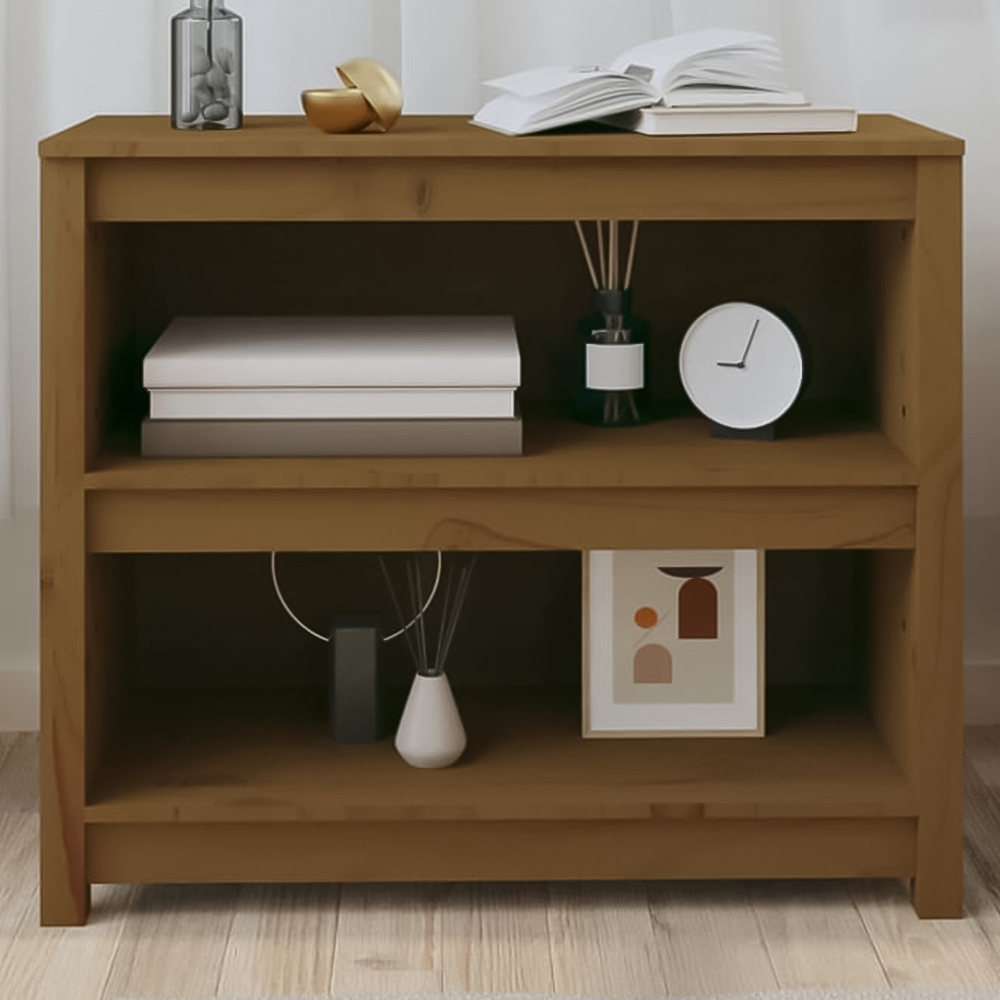 vidaXL 2 Shelf Honey Brown Solid Pine Wood Bookcase Image 1