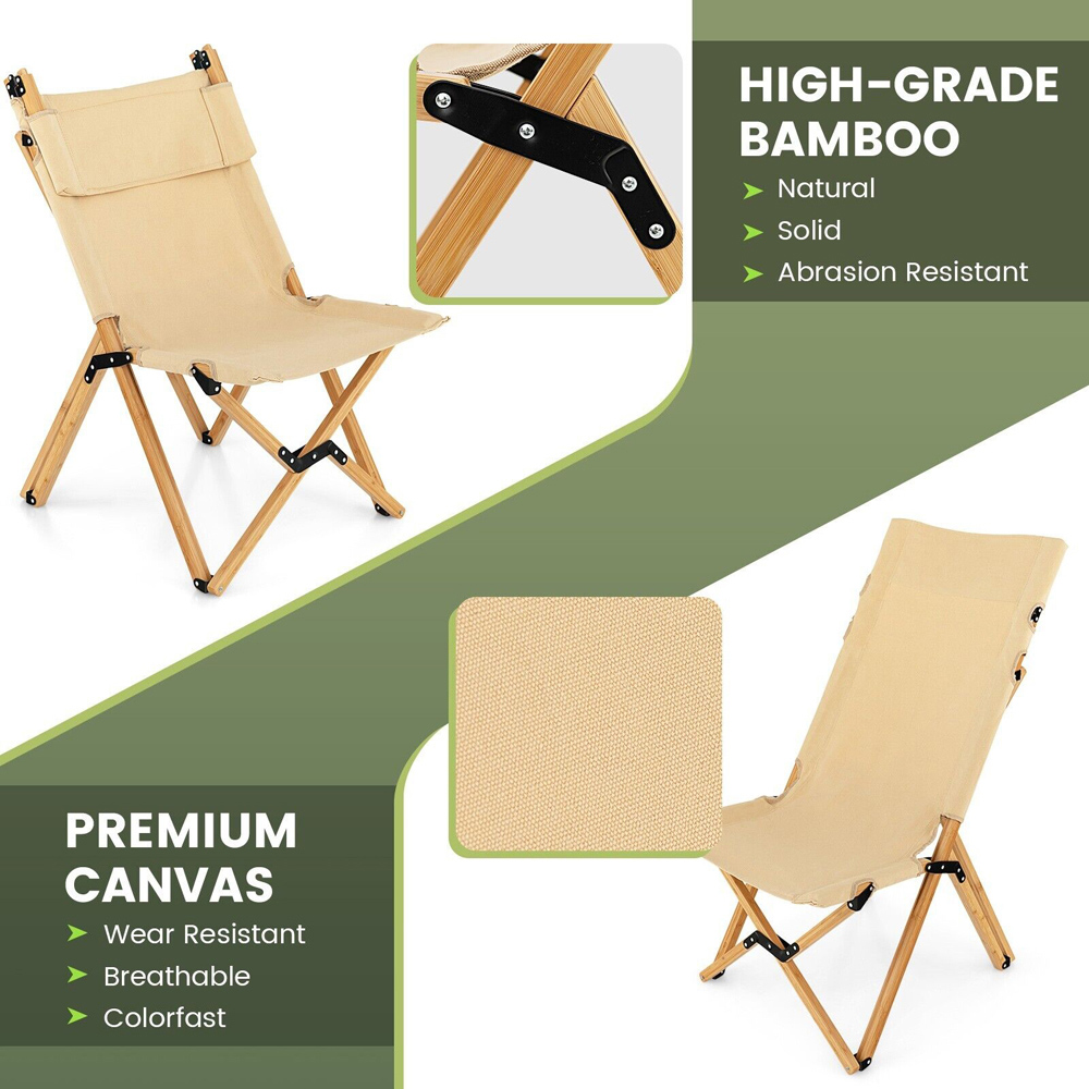 Costway Natural Folding Chair with Adjustable Backrest Image 8