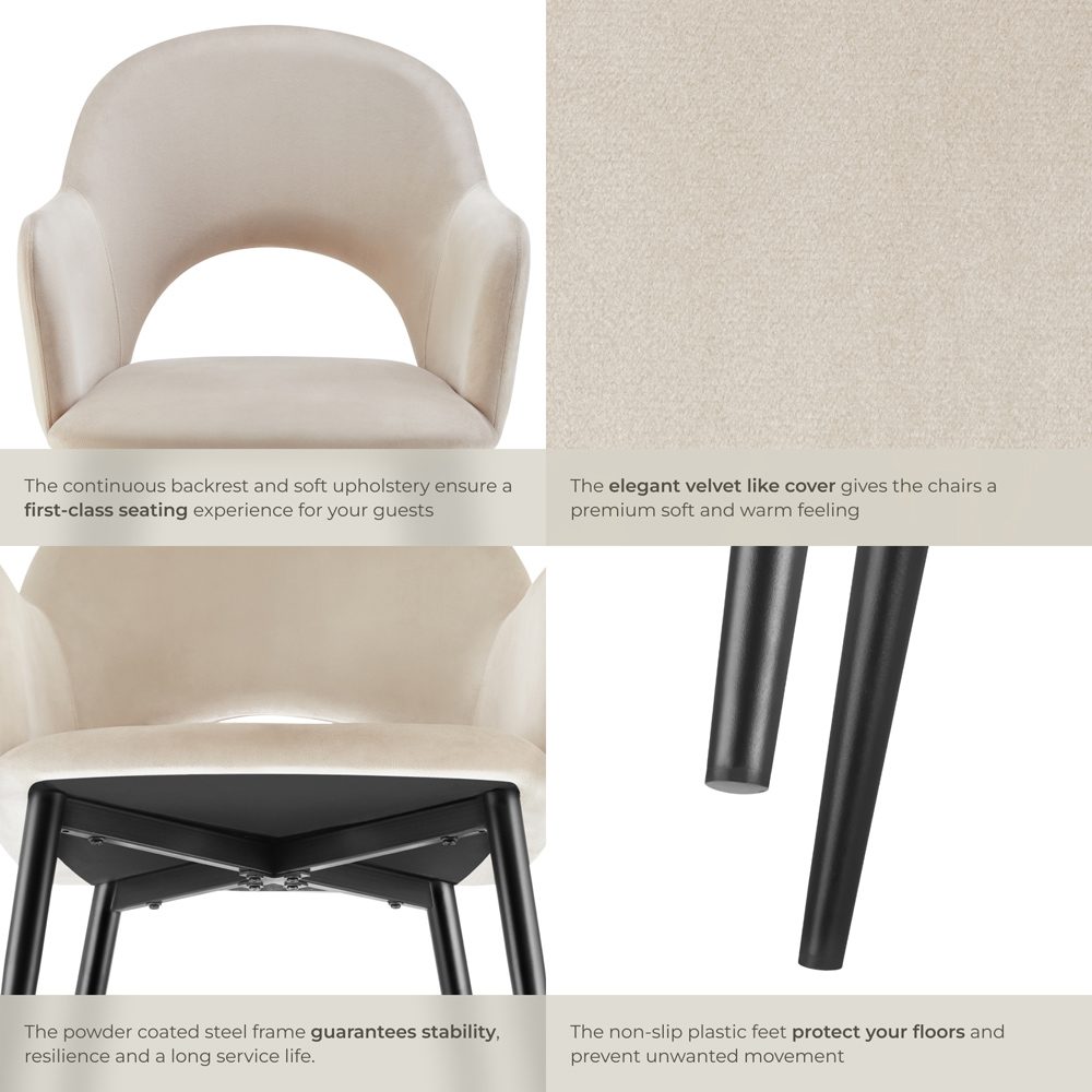 tectake Sasha Set of 4 Cream Velvet Dining Chair Image 5