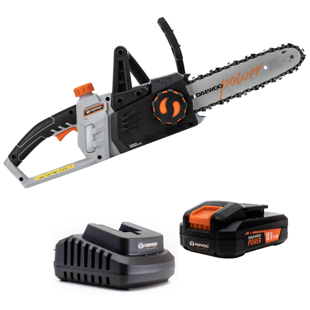 Daewoo U-Force Cordless Chainsaw with 1 x 2.0Ah Battery Charger 25cm Image 1