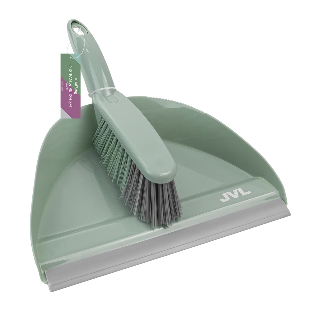 JVL Cleaning Green Dust Pan and Brush Set Image 3