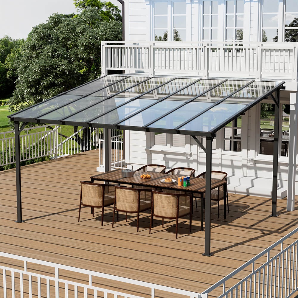 Living and Home 4.2 x 3m Lean to Aluminium Pergola with Polycarbonate Roof Image 1