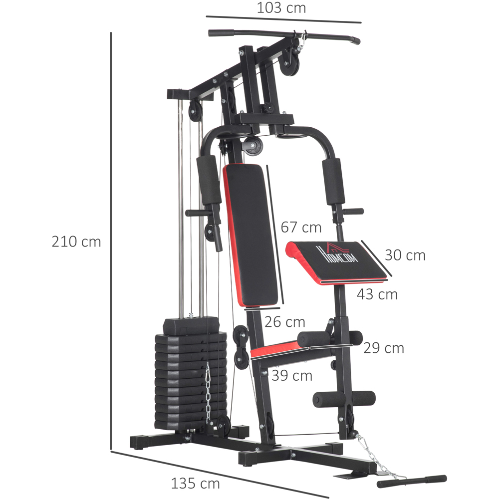 HOMCOM Multi Exercise Red Gym Workout Station with Weight Stack Image 7