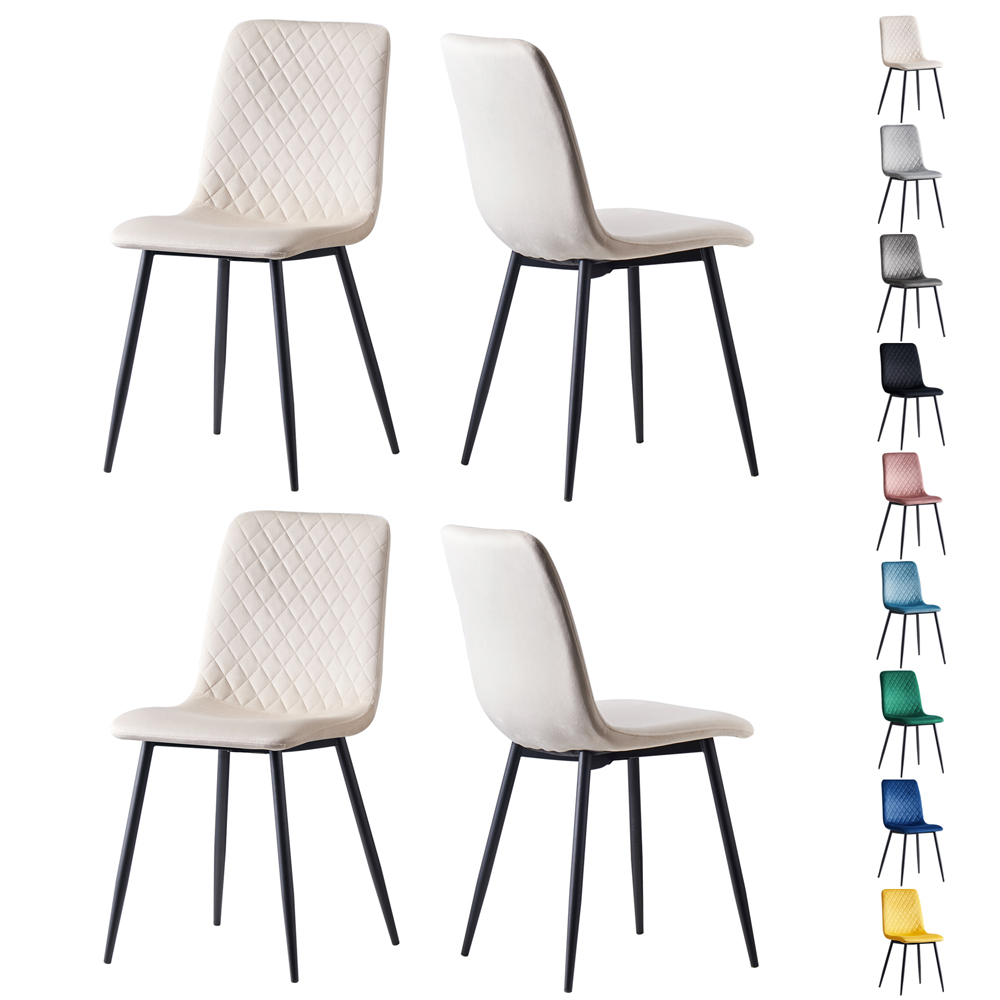Lexi Set of 4 Beige Velvet Fabric Dining Chairs Image 2