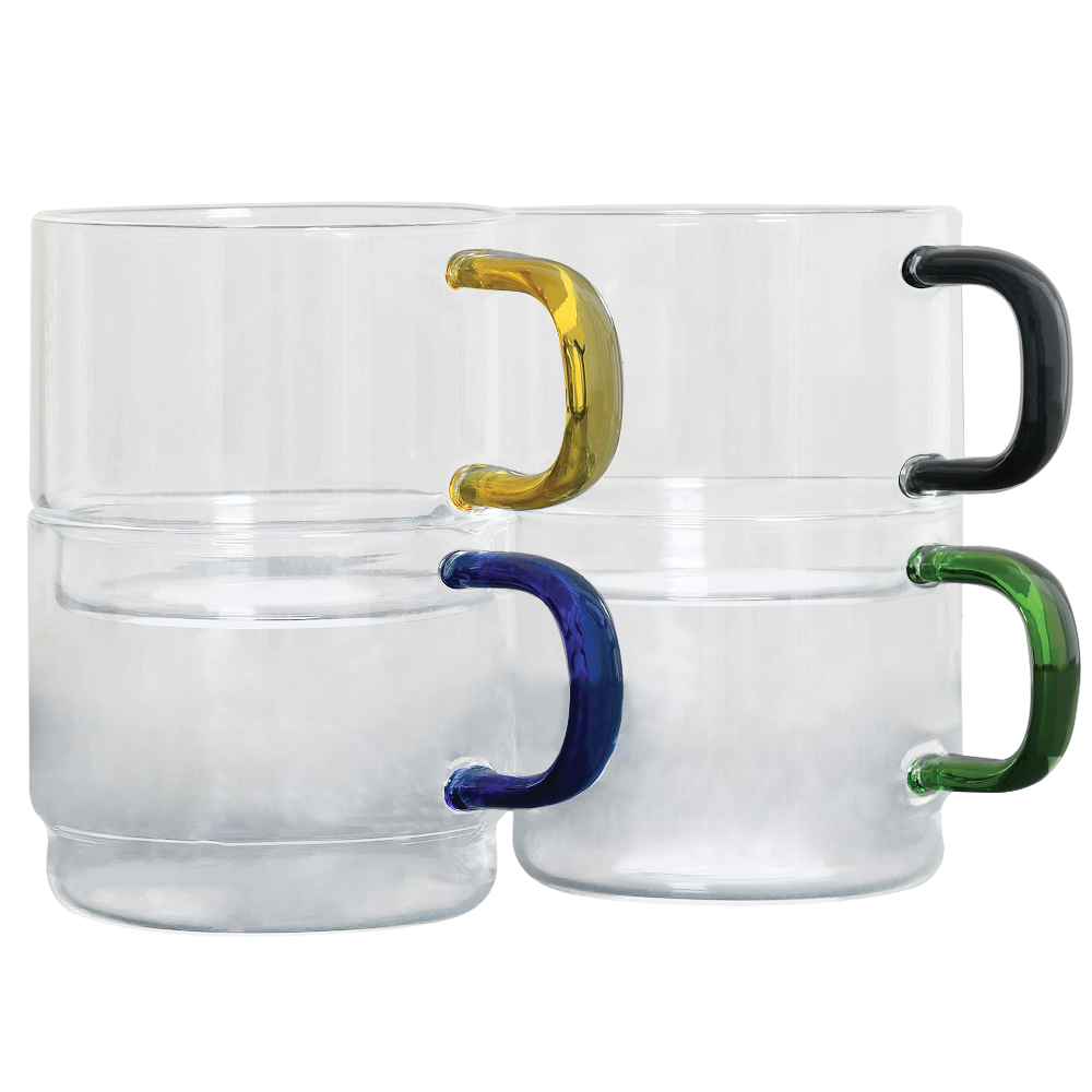 Set of 4 Stackable Glass Coffee Cups - Clear Image 1