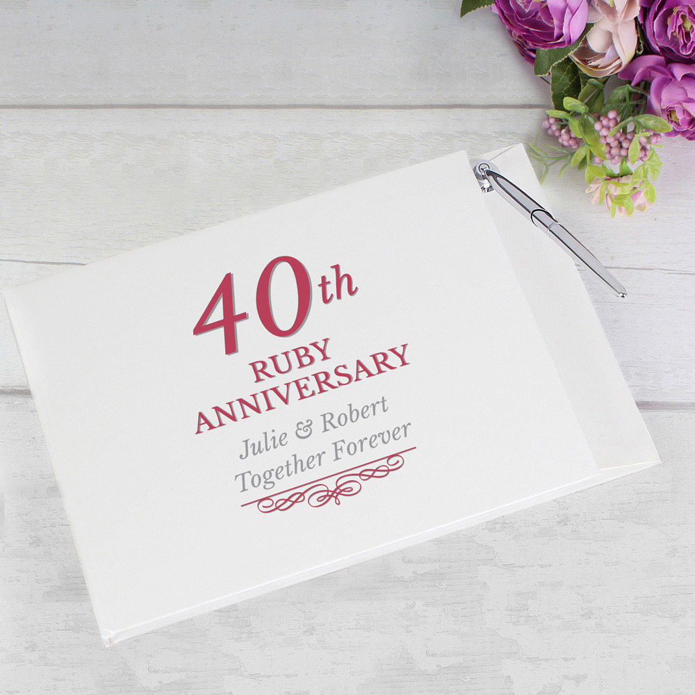 Personalised Memento Personalised 40th Ruby Anniversary Hardback Guest Book and Pen Image 2