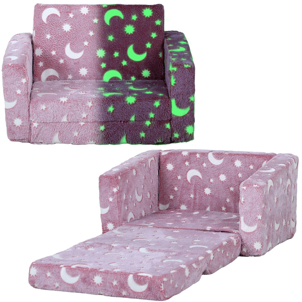 AIYAPLAY 2 in 1 Pink Glow in the Dark Moon Kids Recliner Image 2