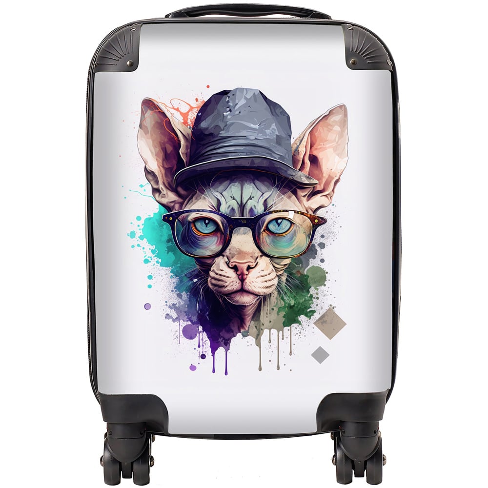 Warren Reed Designer Small Sphynx Cat Face Glasses And Hat Splashart Suitcase Image 1