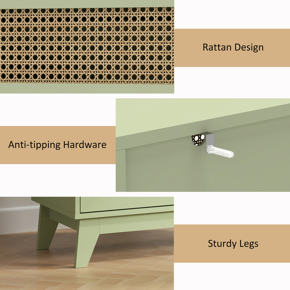 HOMCOM 4 Drawer Light Green Rattan Chest of Drawers Image 6