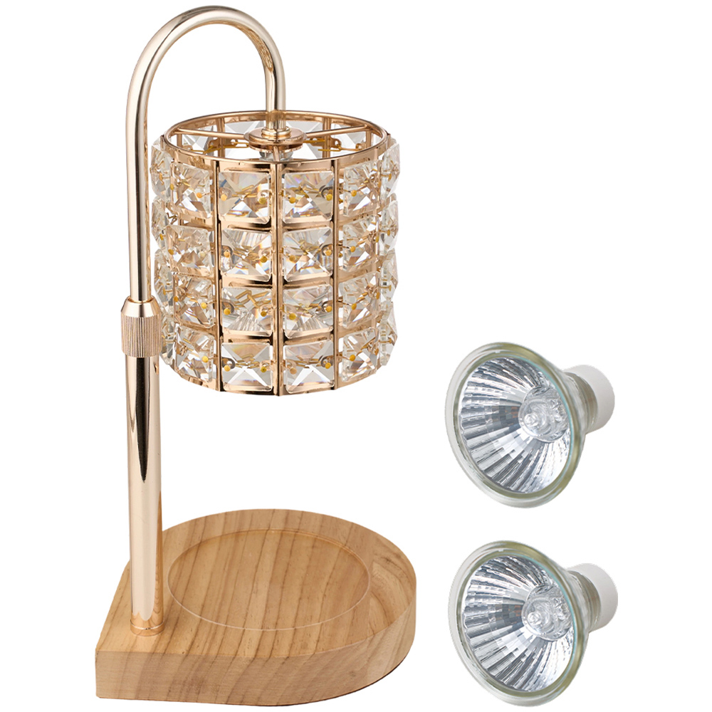 Living and Home Natural Wood and Crystal Height Adjustable Tabletop Candle Warmer Lamp Image 2