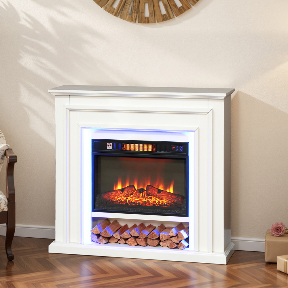 HOMCOM White Inset Electric Fireplace and Mantel 1800W Image 4