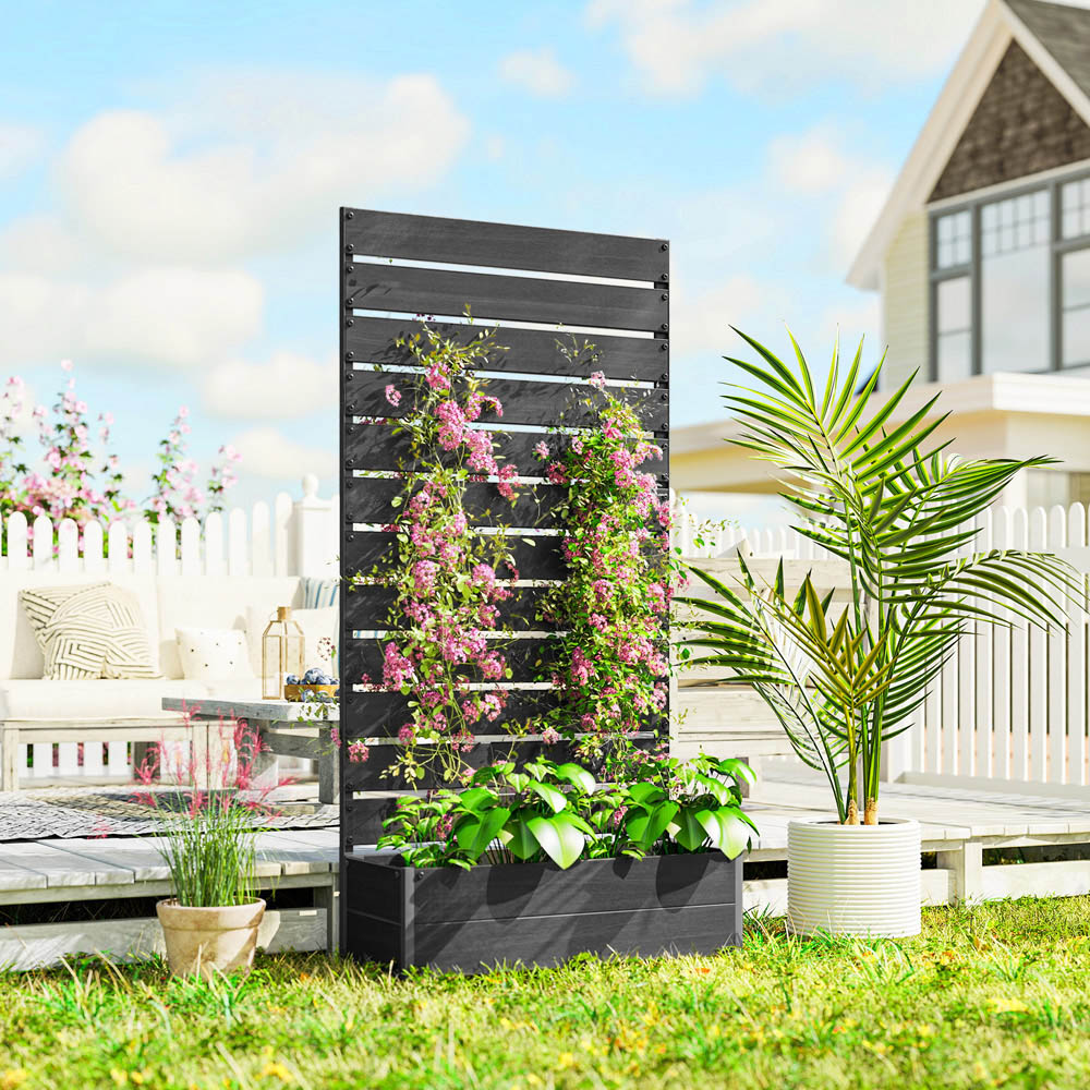 Outsunny Black Raised Garden Bed with Trellis 180 x 38 x 91cm Image 2