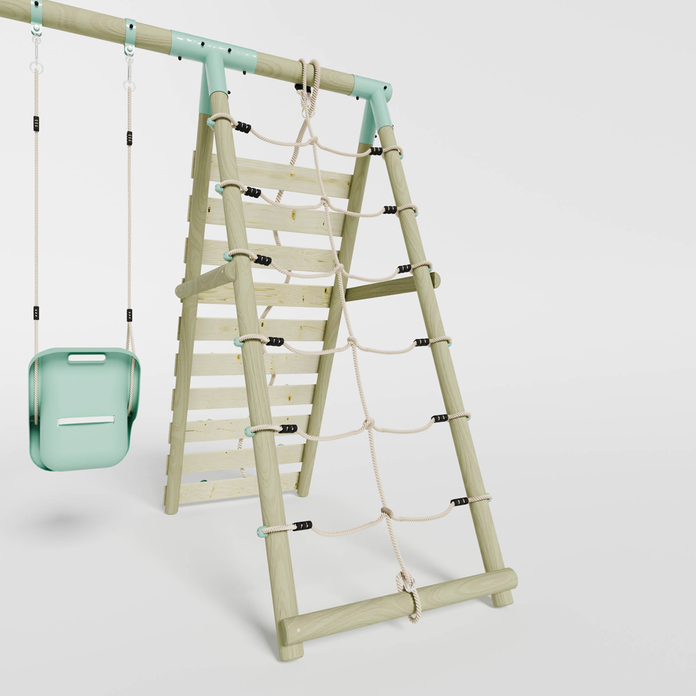 Mercia Wooden Round Pole Baby Seat Swing with Climbing Wall Image 7