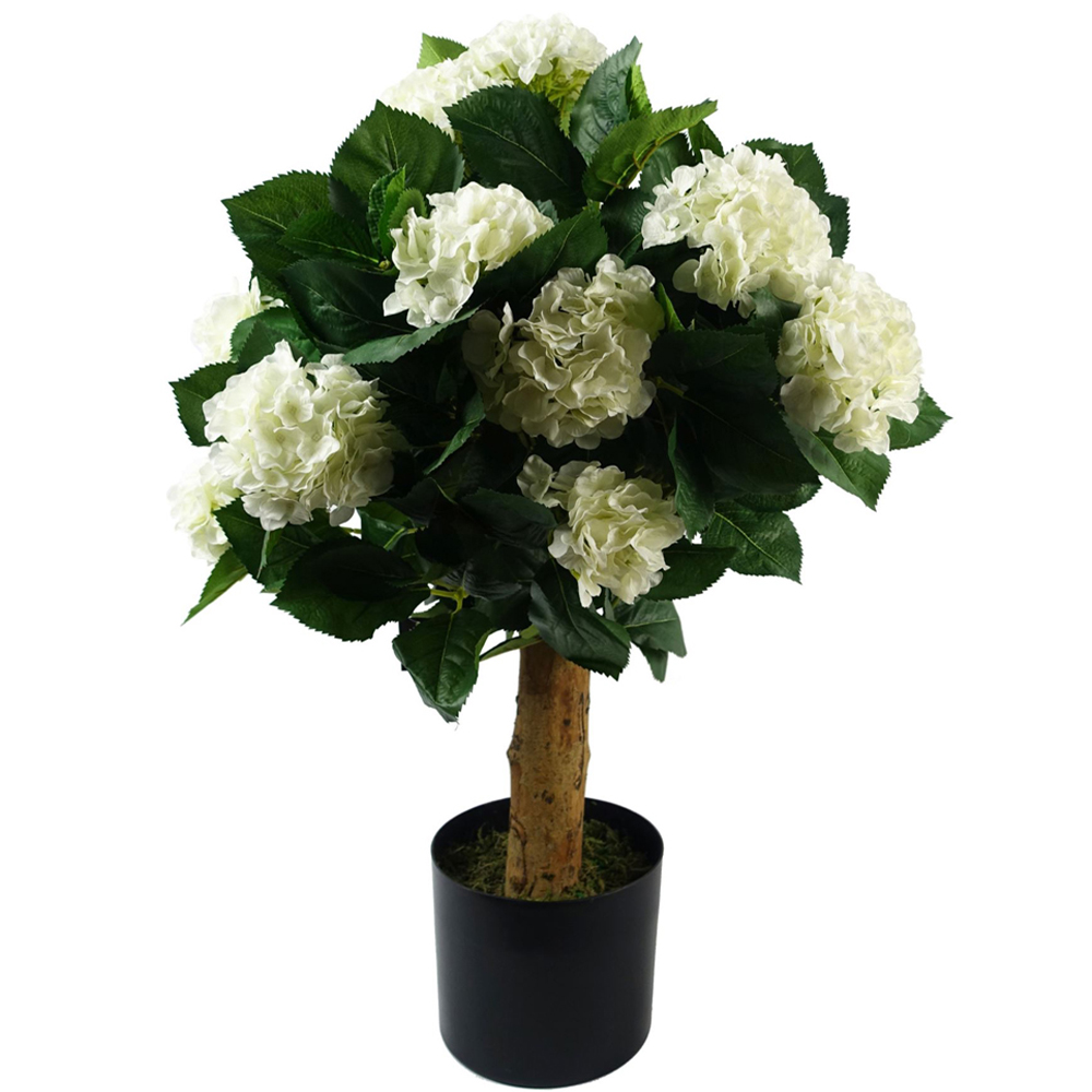 Botanik White Hydrangea Bush Artificial Plant in Pot 2.5ft Image 1