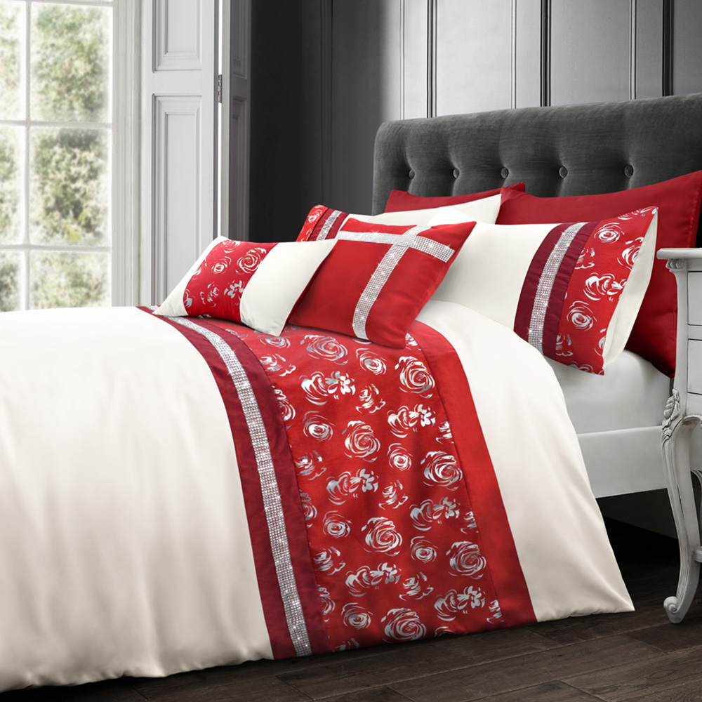 Intimates Geneva Super King Size Red Floral Duvet Cover Set Image 1
