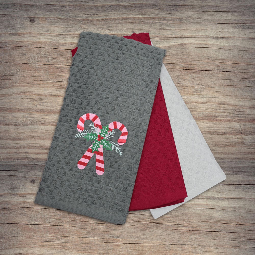Noel Square Candy Canes Grey Tea Towel 3 Pack Image 2