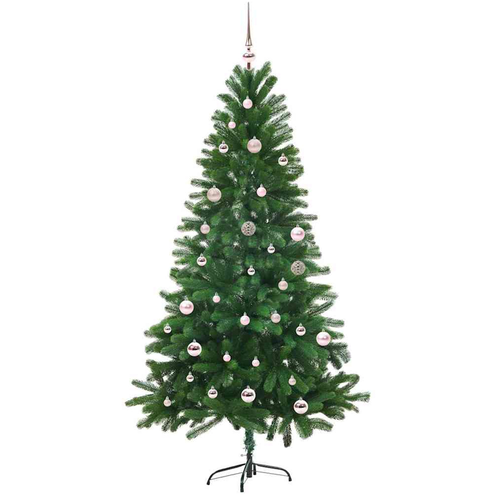 vidaXL Pre-Lit Pink Baubles Green Artificial Christmas Tree 5ft Image 3