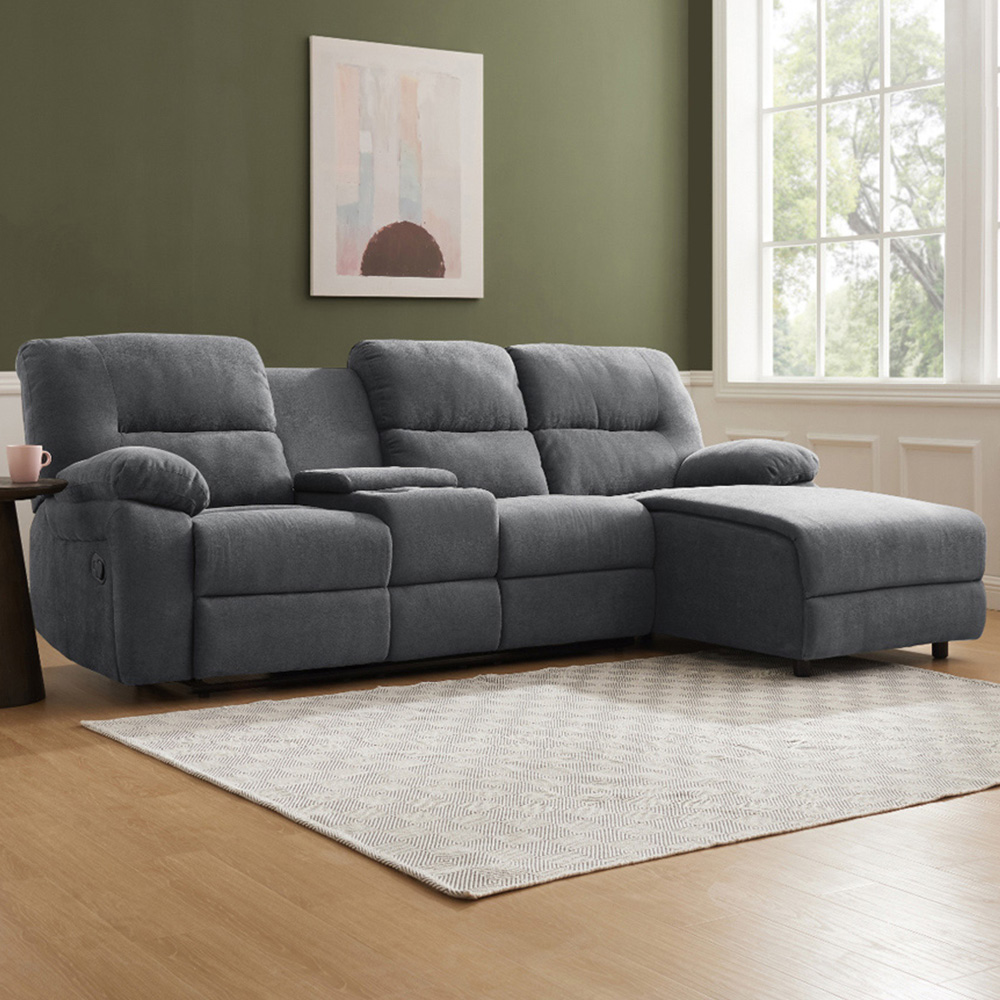 Home Detail Jacob 3 Seater Dark Grey Right Hand Chaise Manual Recliner Sofa Image 1