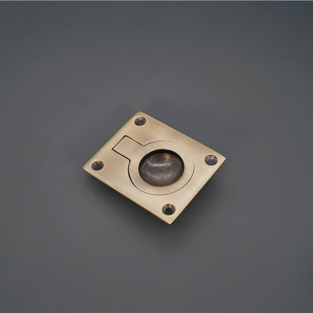 Spira Brass Antique Brass Square Flush Ring Pull Handle Image 2