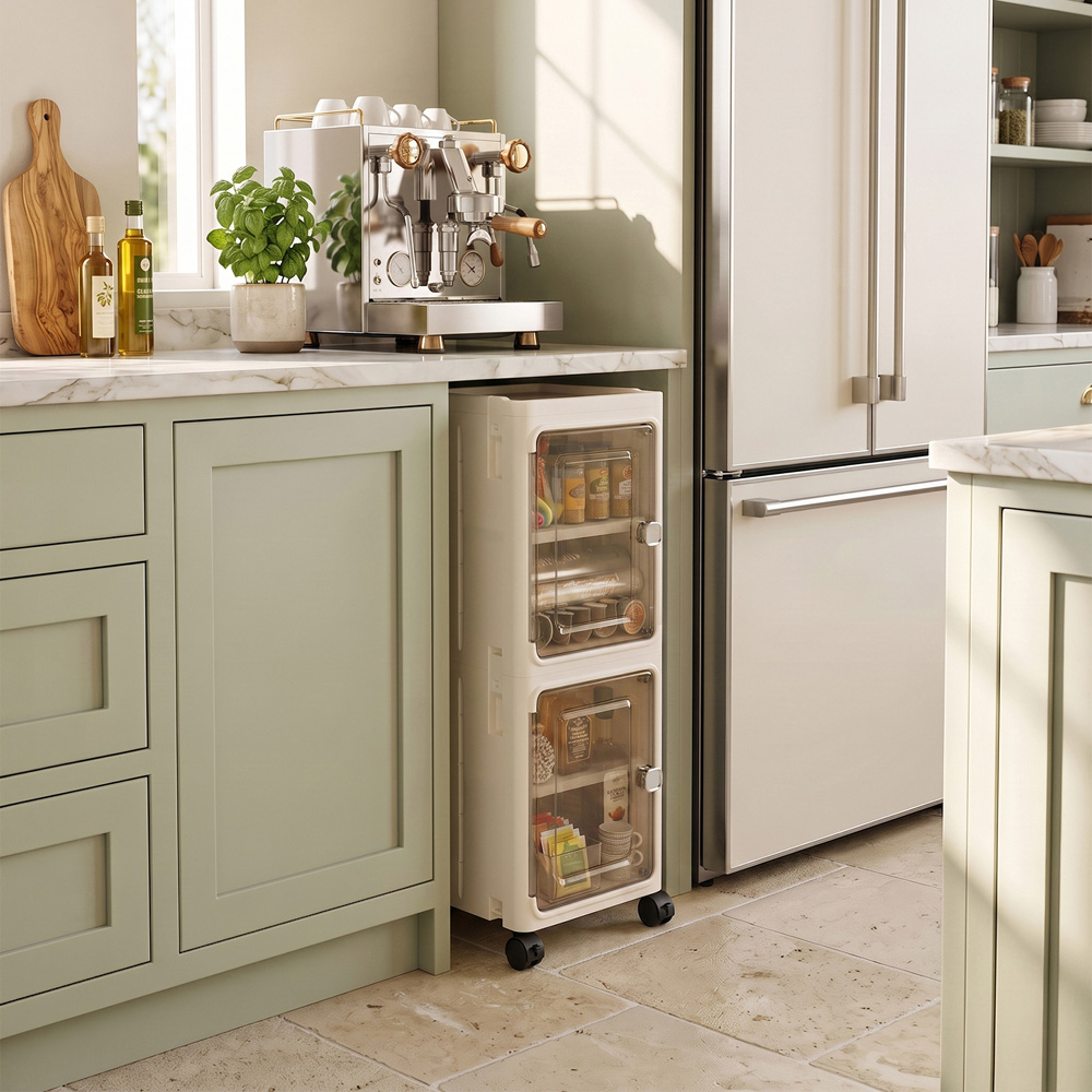 Living and Home 2 Door Slim Plastic Storage Cabinet with Wheels Image 7