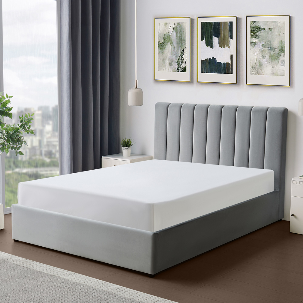 Brooklyn Corwin Double Grey Velvet Ottoman Bed Image 4