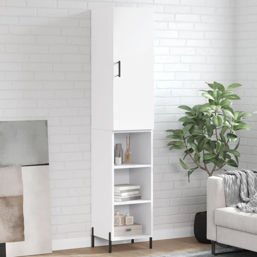 vidaXL Single Door 3 Shelf White Highboard Image 1