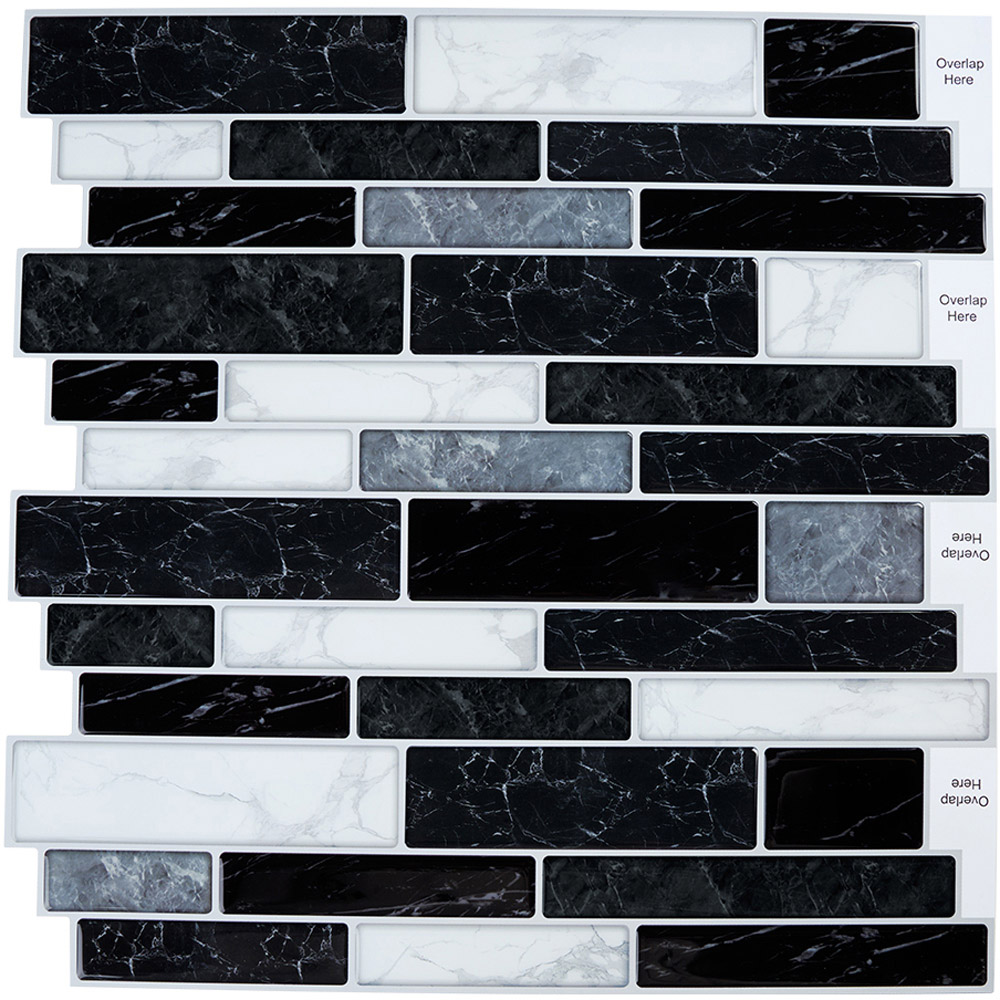 Living and Home Brick Effect Black and White Self Adhesive Wall Sticker 10 Pack Image 3