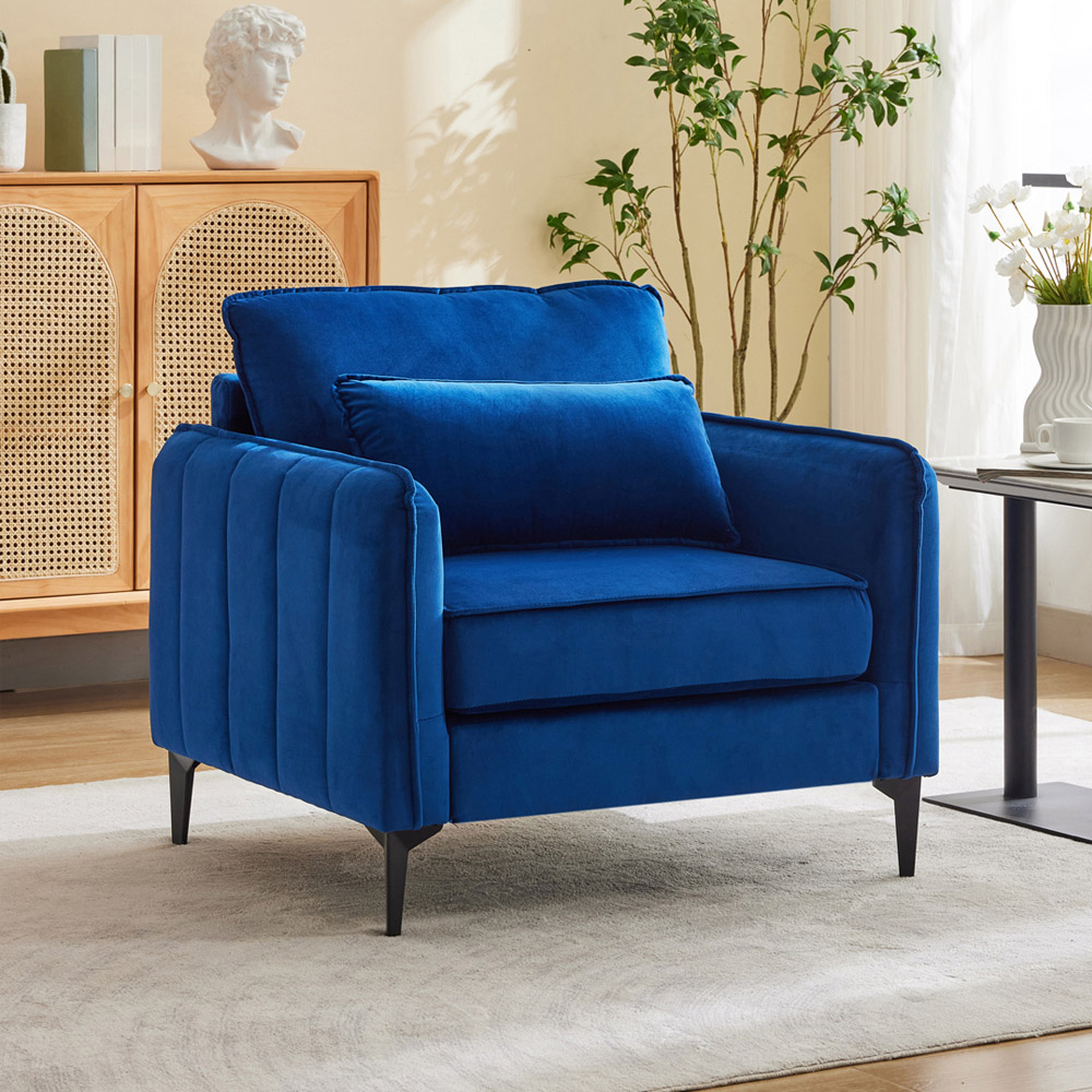 Living and Home Blue Fleece Fabric Armchair with Cushions Image 7