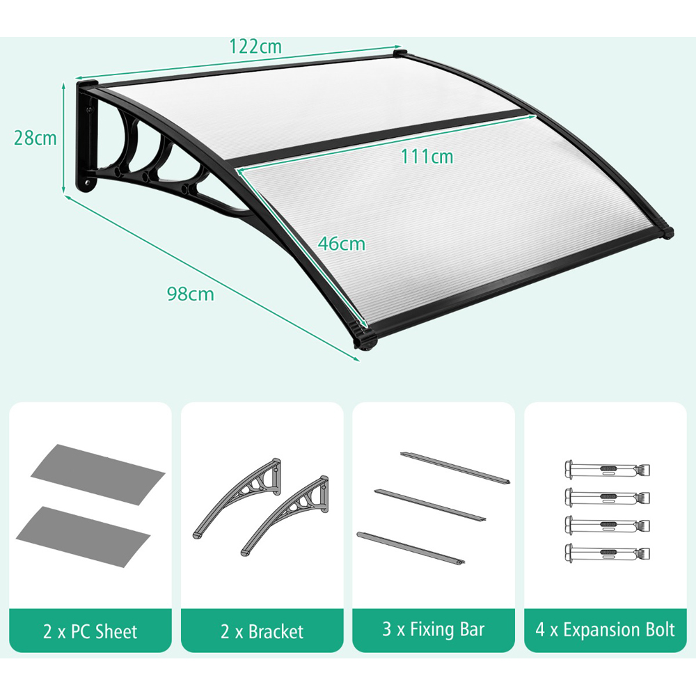 Costway Grey Outdoor Door Awning Canopy 1.22m Image 9