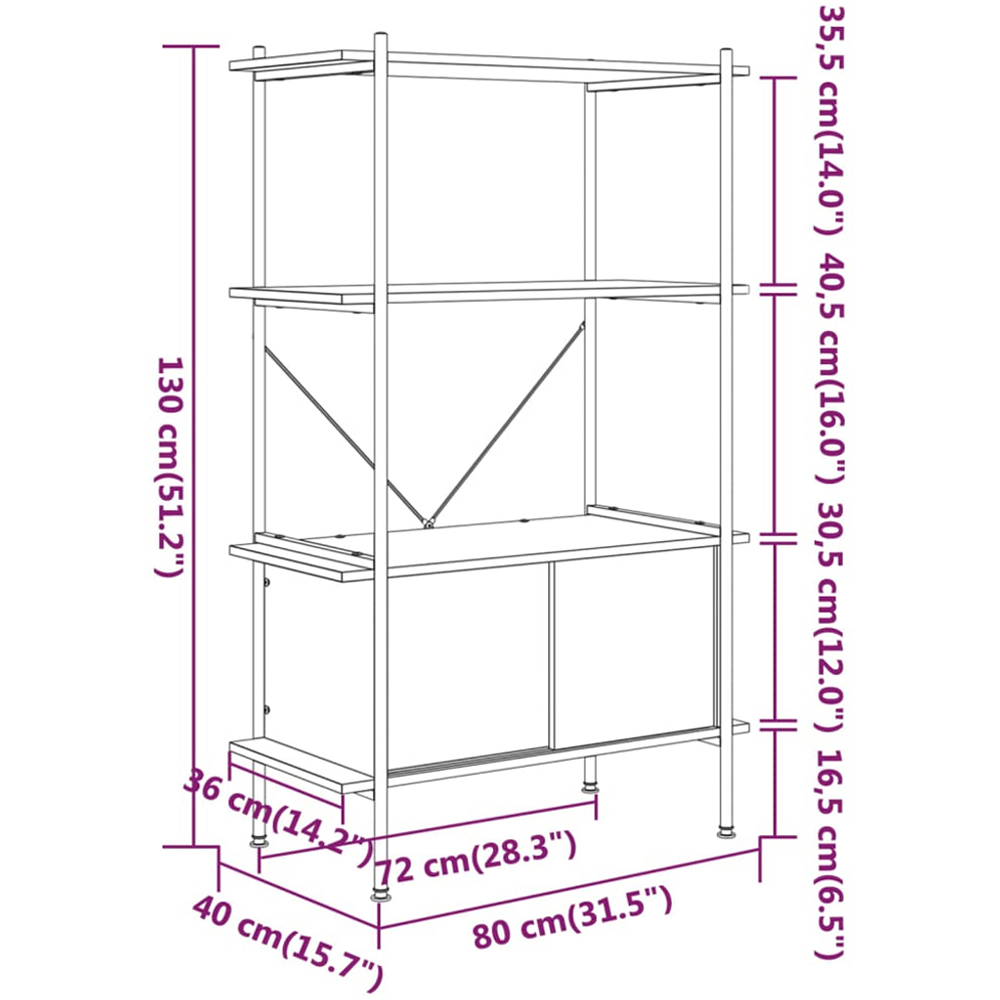 vidaXL 2 Door 3 Shelf Light Brown Shelving Unit Image 7