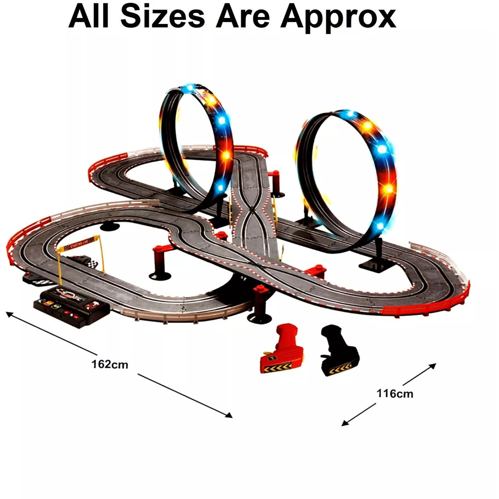 Rexco JJ85 Kids Large Remote Control Light Up Slot Car Racing Track Set Image 8