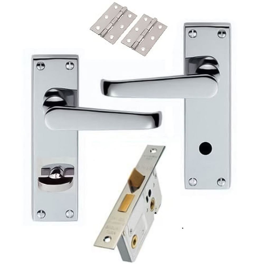 Golden Grace Polished Chrome Victorian Straight Bathroom Door Handle Set Image 1