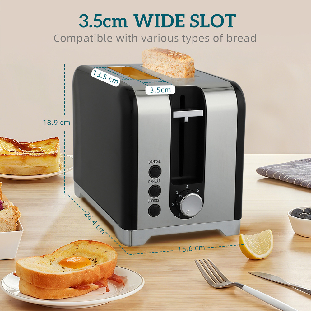 HOMCOM 800-287V70BK Black Retro 1.7L Kettle and 2 Slice Toaster Set 3000W Image 8