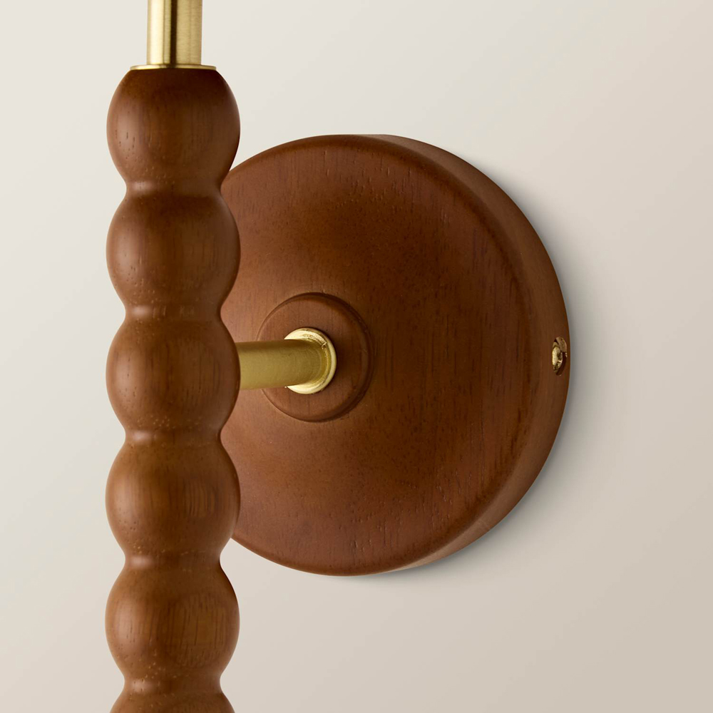 ValueLights Bobble Burgundy Floral Pleated Shade Walnut Wooden Wall Light with Bulb Image 5