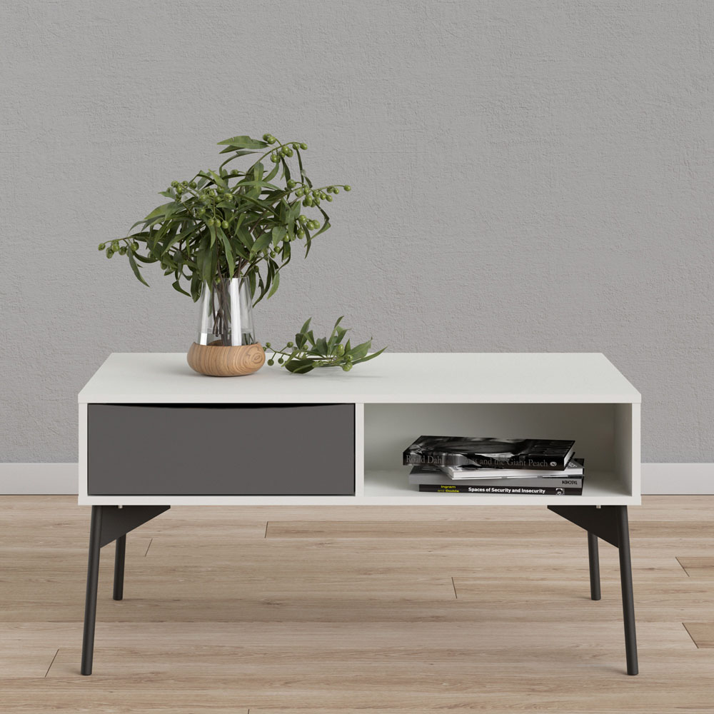 Florence Fur Single Drawer White and Grey Coffee Table Image 6