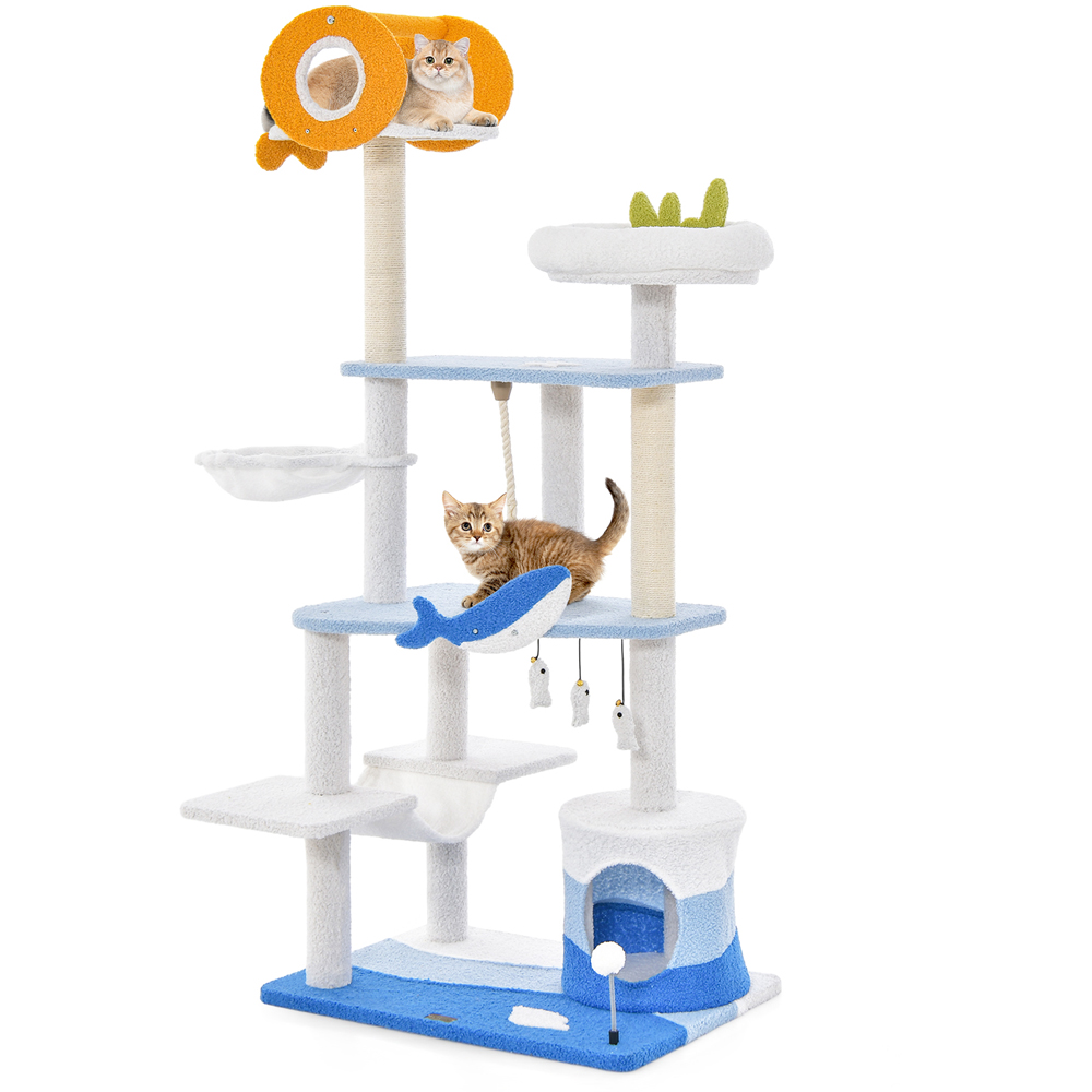 Costway Blue Ocean Themed Cat Tree Tower with Scratching Posts Image 1