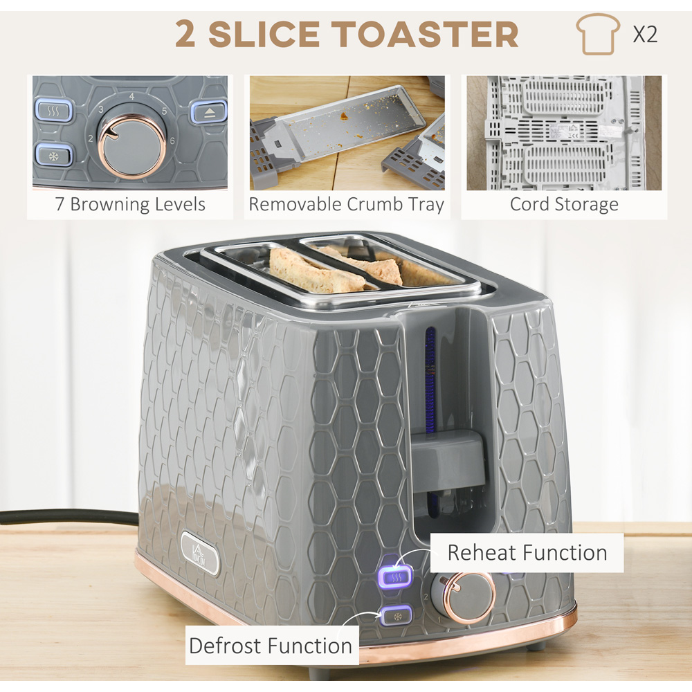HOMCOM Grey 2 Slice Toaster and 1.7L Kettle Set Image 5