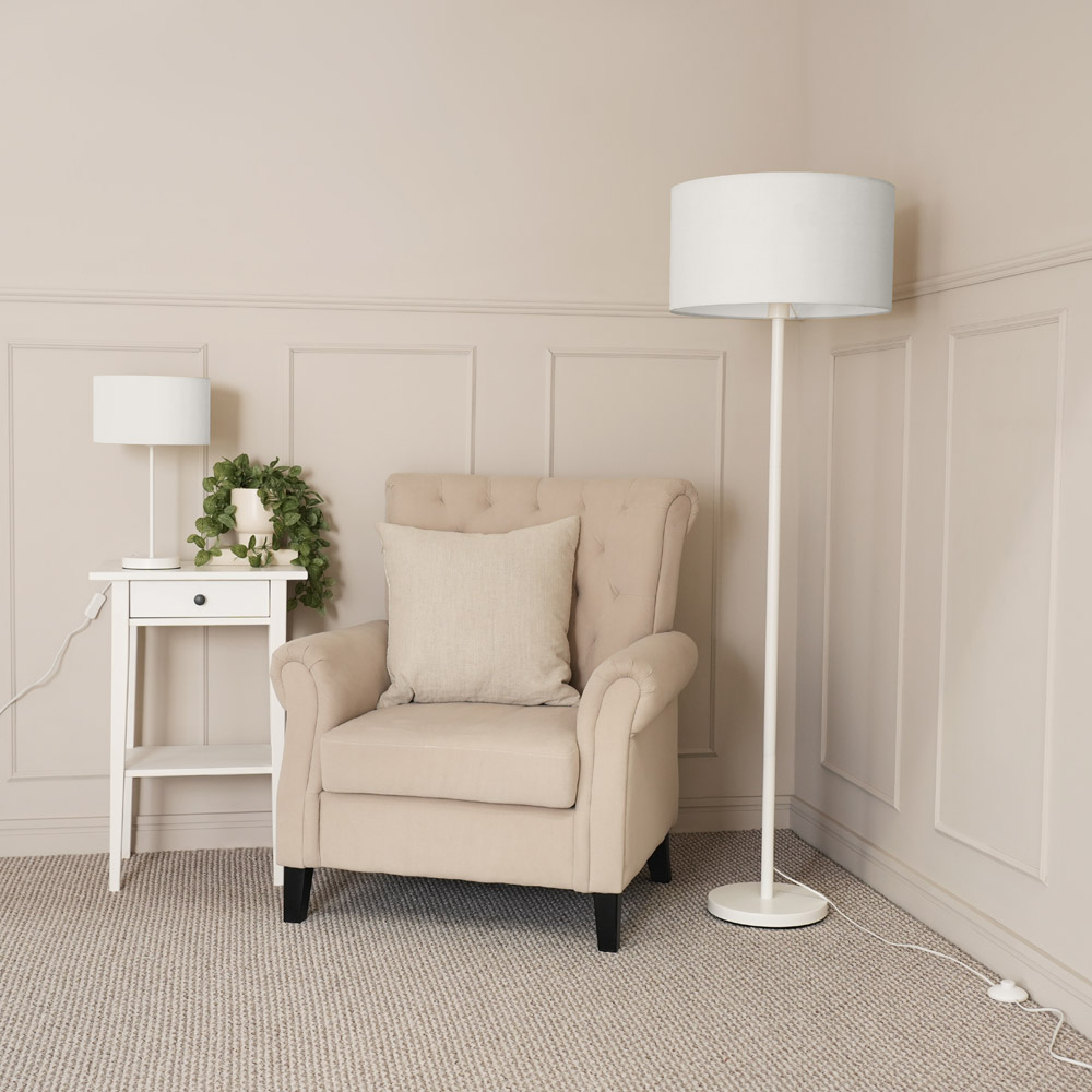 ValueLights Charlie Drum Shade White Table Lamp and Bulb Image 5