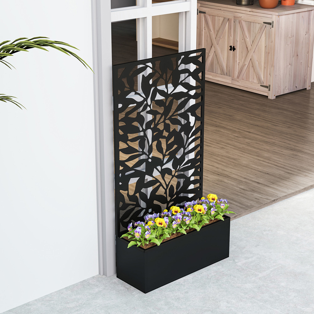 Outsunny Black Metal Raised Garden Bed with Trellis 113 x 23 x 61cm Image 3