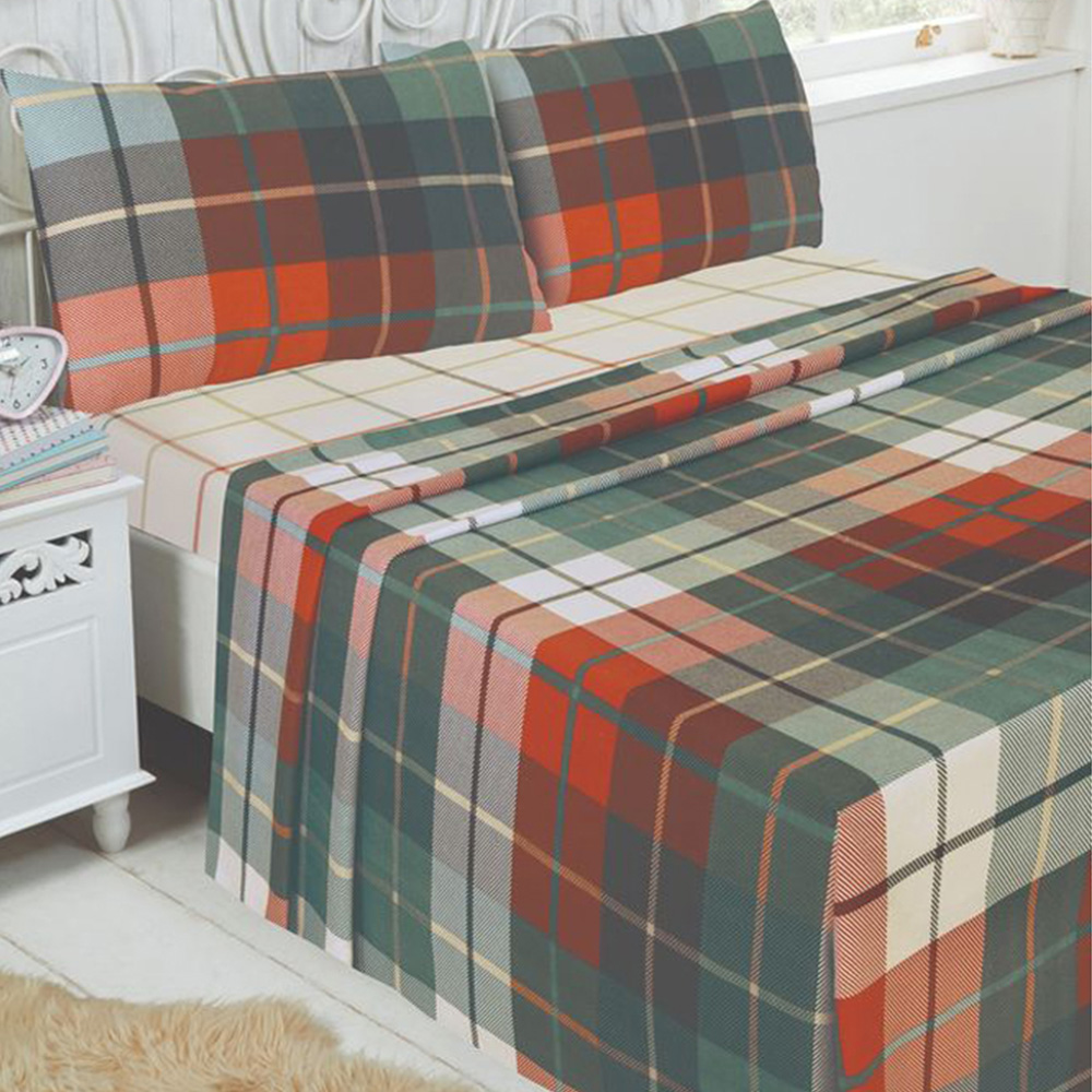 Serene Lomond King Size Terracotta Brushed Cotton Check Flannelette Fitted Bed Sheet Image 1