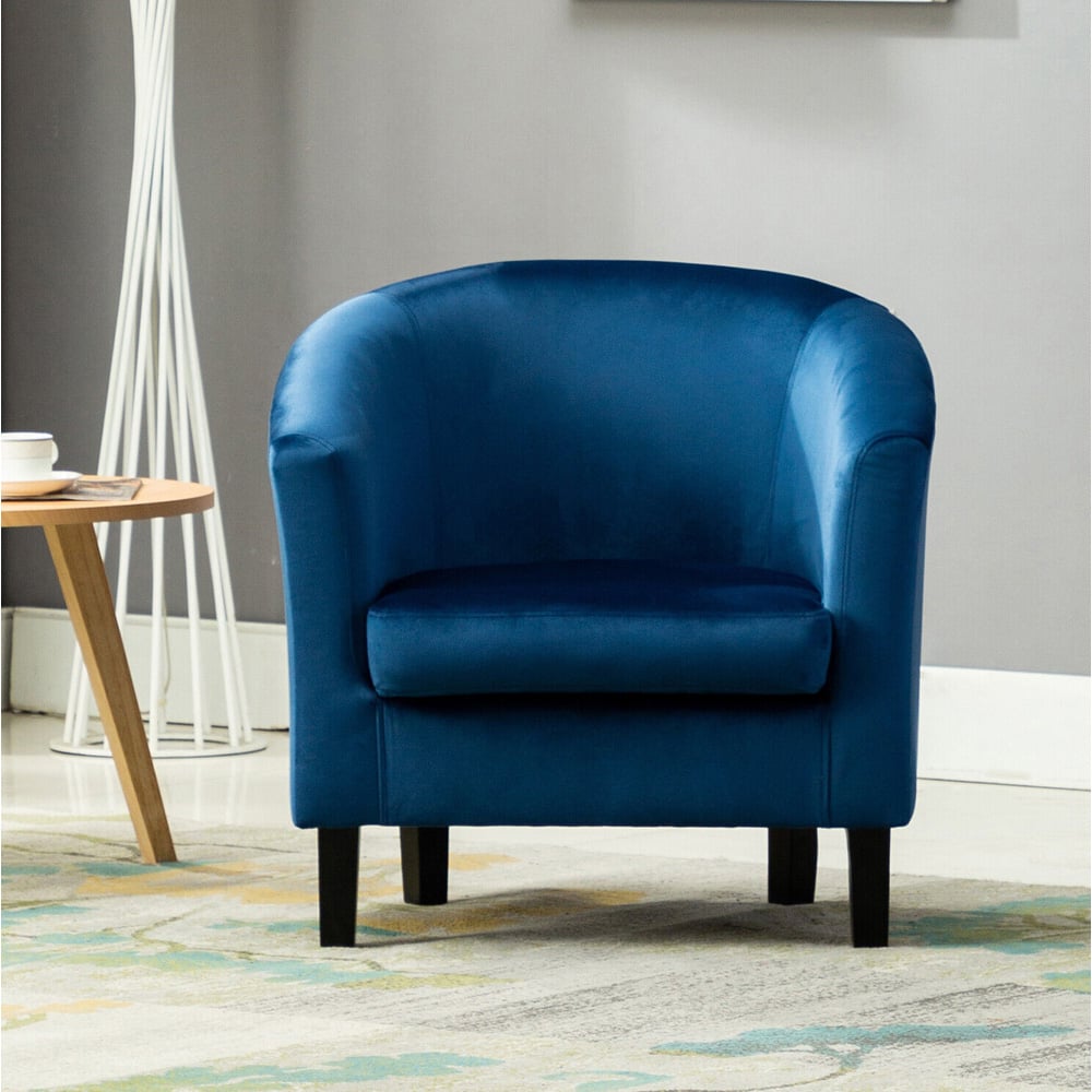 wilko Blue Velvet Fabric Tub Arm Chair Image 2