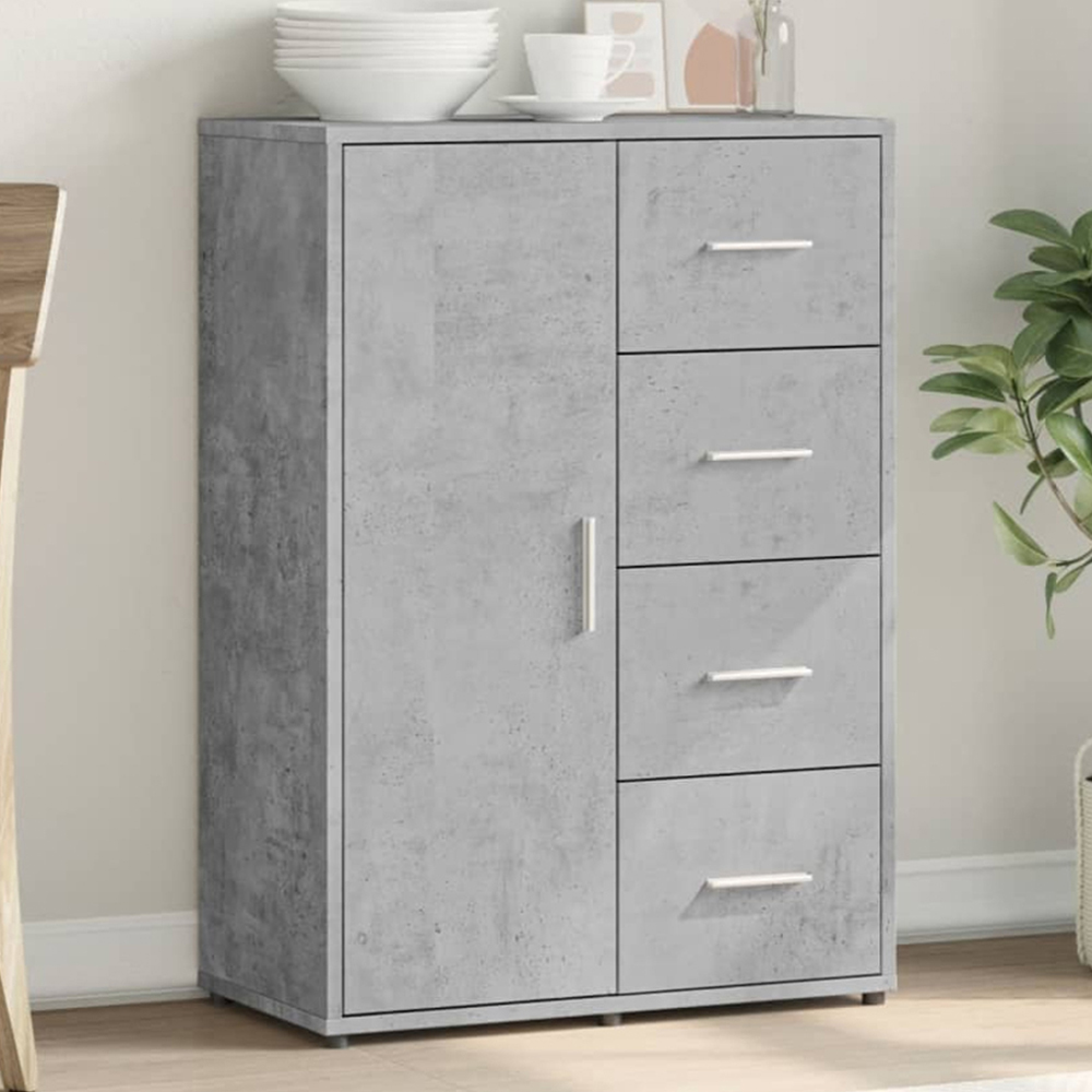 vidaXL Single Door 4 Drawer Concrete Grey Sideboard Image 1
