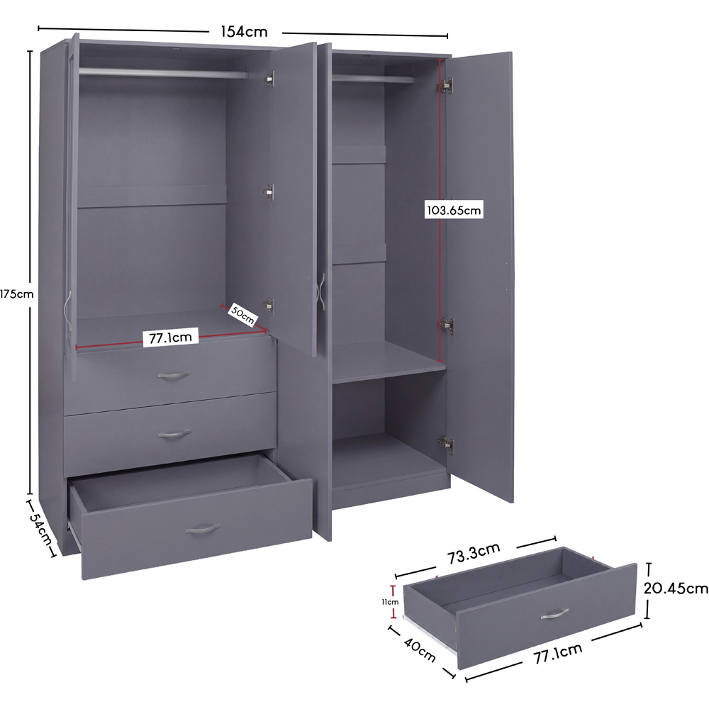 VIDA DESIGNS Riano 4 Door 3 Drawer Grey Mirrored Wardrobe Image 9