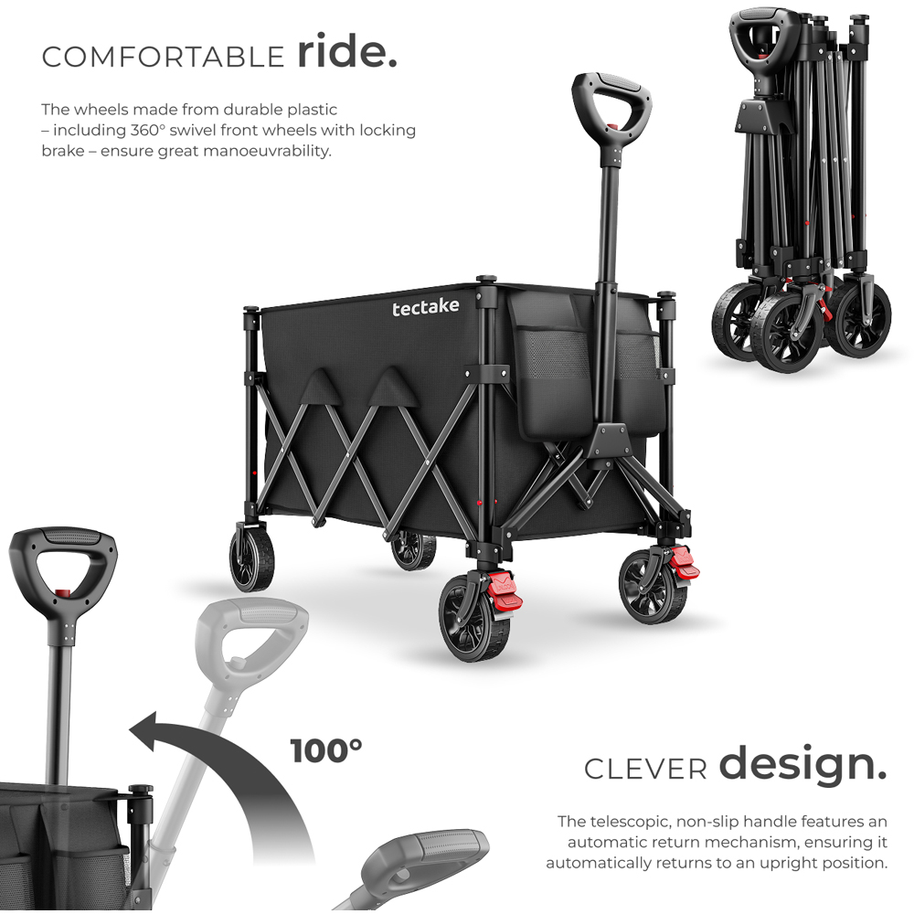 tectake RollRider 150L Black Folding Trolley with Telescopic Handle Image 3