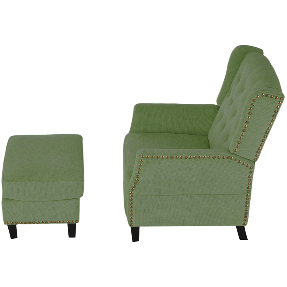 Living and Home Green Chenille Pushback Recliner Chair with Footstool Image 4