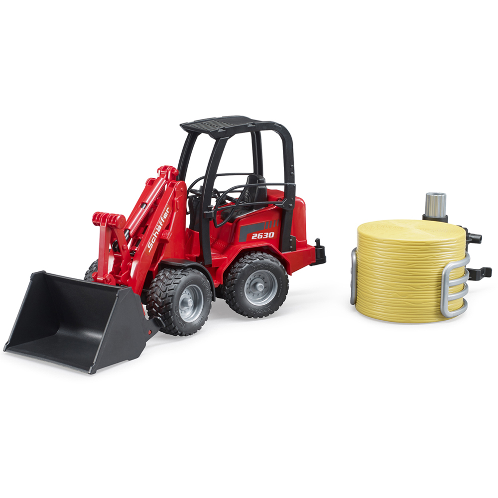 Bruder Kids Schaffer 2630 Compact Loader Playset Model with Bale Gripper and Round Bale Image 9