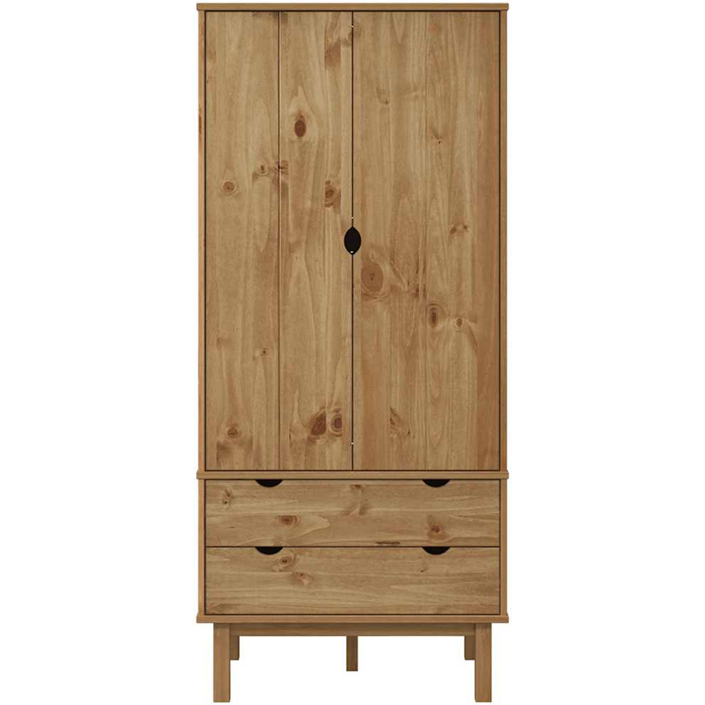 vidaXL Otta 2 Drawer 2 Door Brown Solid Wood Pine Wardrobe Image 3