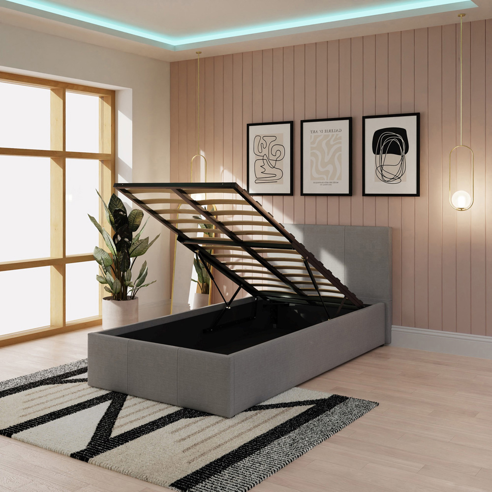 GFW Single Grey Hopsack Fabric End Lift Ottoman Bed with Bonnell Mattress Image 8